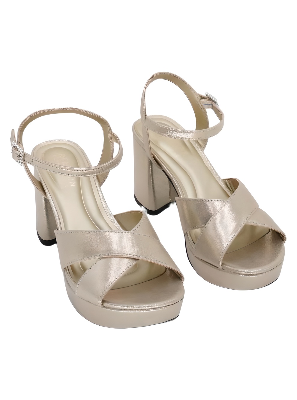 Kenneth Cole Reaction Reeva Soft Gold Metallic Block Heel Sandals Size 7